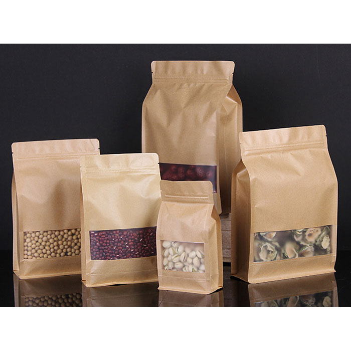 Kraft Flat Bottom Zipper Bag na May Bintana